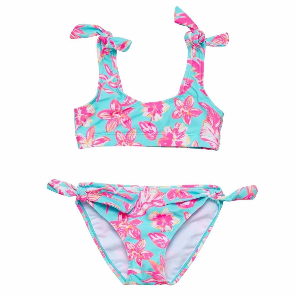 NEW SNAPPER ROCK girl's tropical glow recycled crop bikini in blue